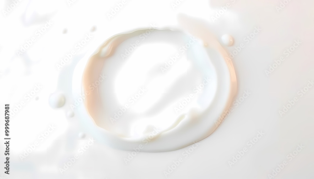 Crescent-Shaped Milk Splash with Floating Droplets and Glossy Texture Crescent-Shaped Milk Splash with Floating Droplets and Glossy Texture