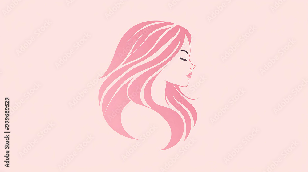 Minimalist illustration of a woman's profile with flowing pink hair. Minimalist illustration of a woman's profile with flowing pink hair.