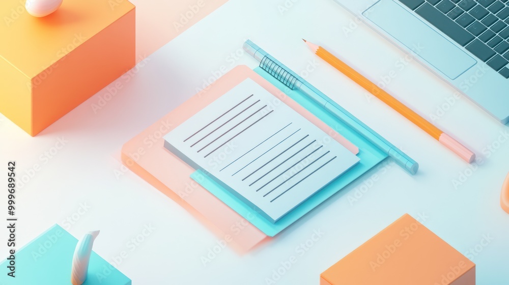 A modern workspace with stationery and a laptop, emphasizing organization and creativity. A modern workspace with stationery and a laptop, emphasizing organization and creativity.