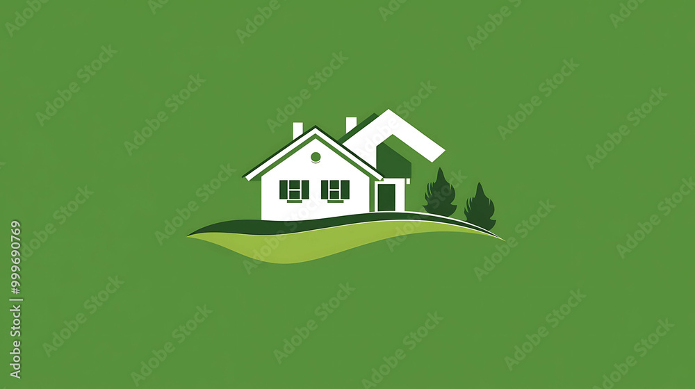 Simple white house with green lawn and trees. Simple white house with green lawn and trees.