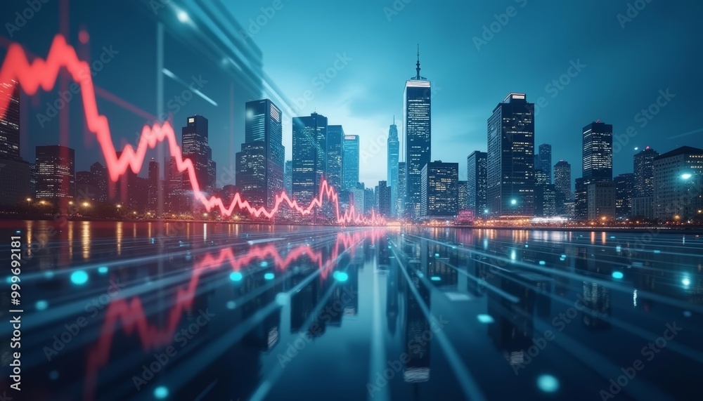 Cityscape with financial data visualization Cityscape with financial data visualization