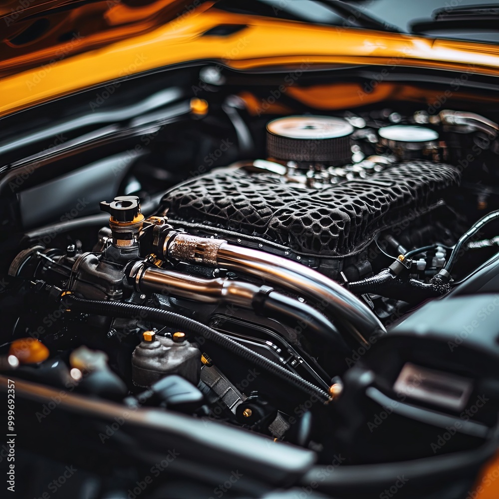 sports car engine, check the motor before the trip. under the hood. extreme sport sports car engine, check the motor before the trip. under the hood. extreme sport