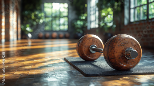 Dumbbells in a gym