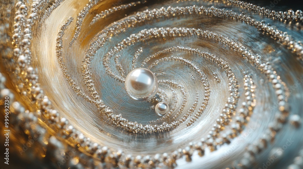 Beautiful pearls swirl in dynamic trails, forming a mesmerizing abstract pattern on a jewelry-patterned background during an artistic display Beautiful pearls swirl in dynamic trails, forming a mesmerizing abstract pattern on a jewelry-patterned background during an artistic display