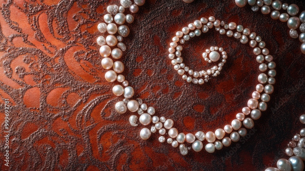 Obraz premium Beautiful swirling trails of pearls create an intricate abstract design on a luxurious jewelry backdrop, perfect for an artistic display