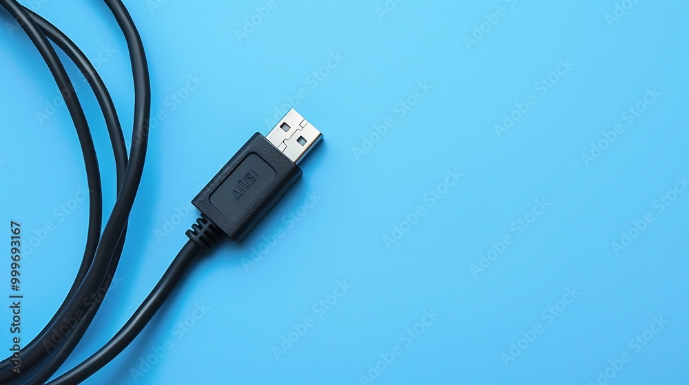 Wire cable of usb and adapter on blue background Wire cable of usb and adapter on blue background