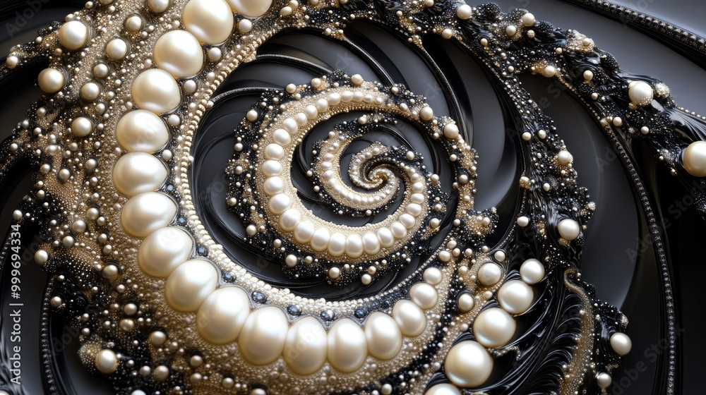 Fototapeta premium Stunning swirling pearls form intricate trails over a jewelry pattern backdrop, creating a mesmerizing abstract design during an artistic display