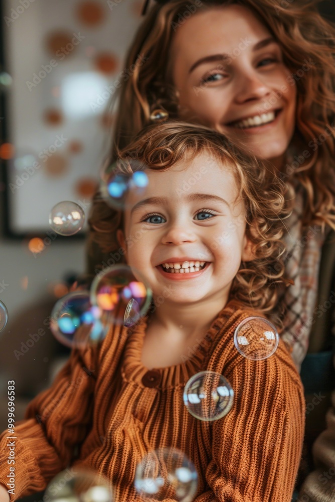 A woman and a young girl blowing and chasing bubbles in a playful outdoor setting A woman and a young girl blowing and chasing bubbles in a playful outdoor setting