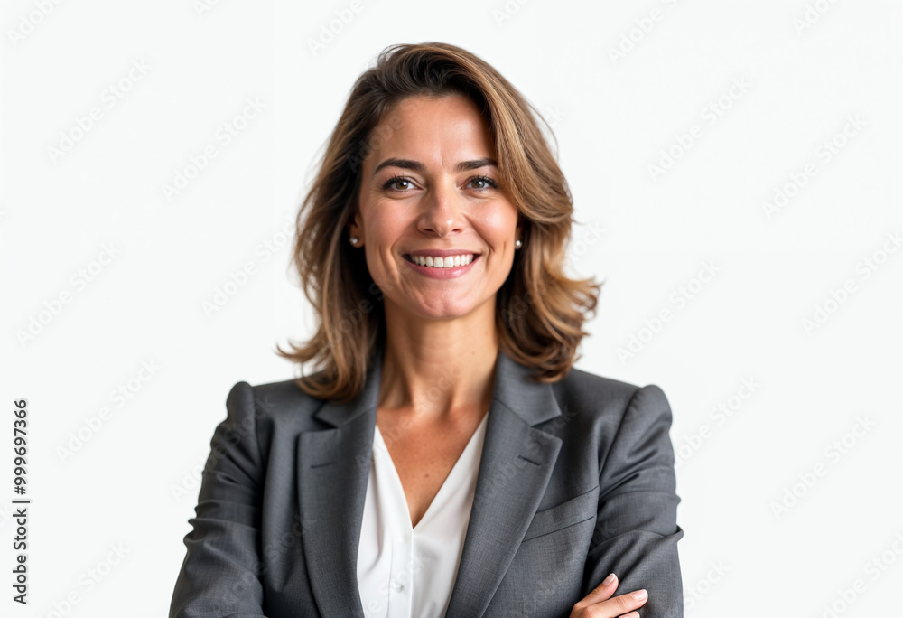 Portrait of a confident, professional woman in formal attire with a warm, approachable smile. Portrait of a confident, professional woman in formal attire with a warm, approachable smile.