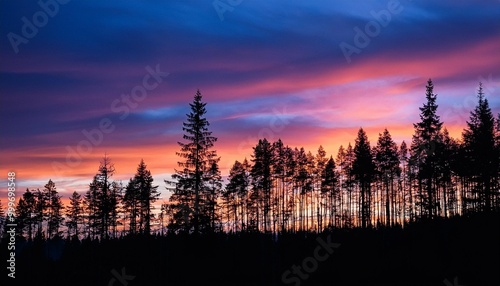 Silhouette of a forest against a colorful sky