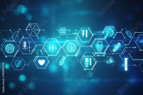 Abstract medical background with flat icons and symbols. Template design with concept and idea for healthcare technology, innovation medicine, health, science and research