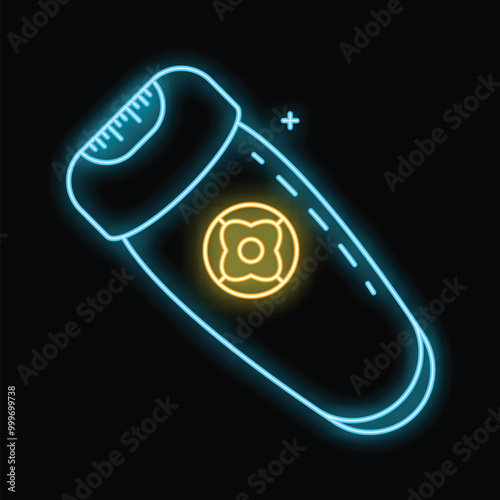 Glowing neon line electric epilator icon isolated on black background. Hair removal. Depilation. Vector illustration