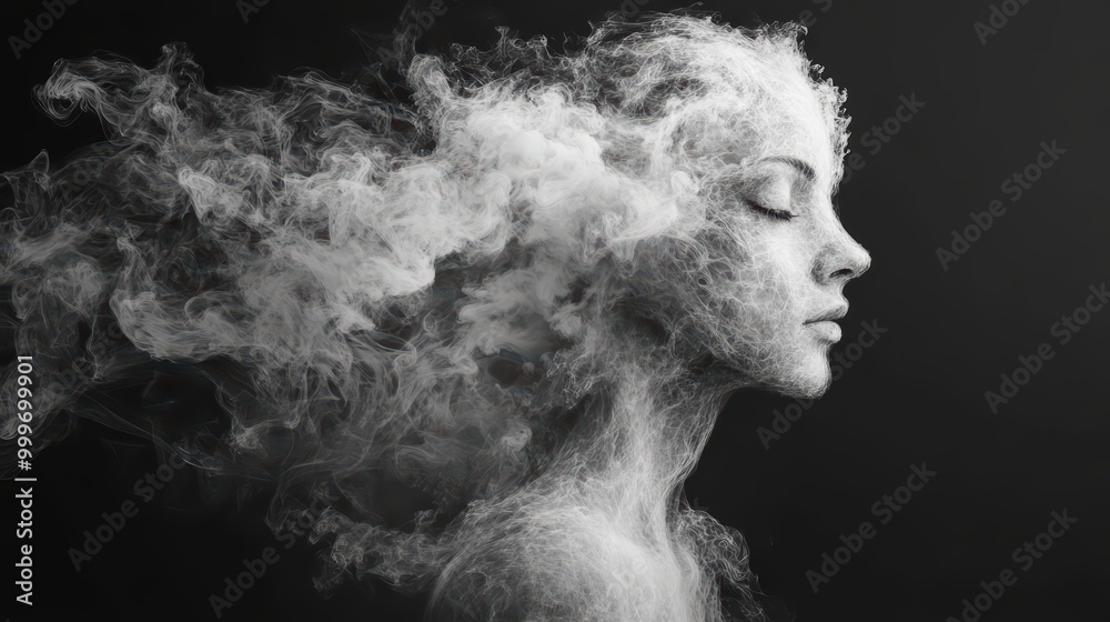 Abstract Smoke Woman Portrait - Black and White Art Abstract Smoke Woman Portrait - Black and White Art