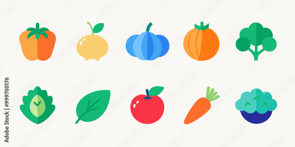 A set of 10 colorful, flat-style vegetable icons. These icons are perfect for use in websites, mobile apps, presentations, and more. A set of 10 colorful, flat-style vegetable icons. These icons are perfect for use in websites, mobile apps, presentations, and more.