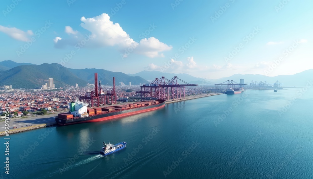 Naklejka premium Bustling harbor under a clear sky