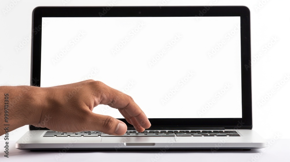 Hand Reaching for Laptop Screen Hand Reaching for Laptop Screen