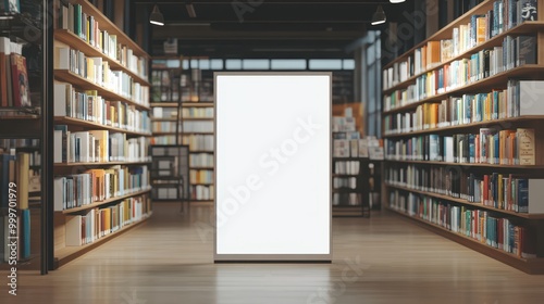 Book store with blank space stand board for product advertisement.