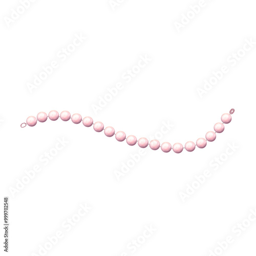 Pearl beads string pink color. Ladies jewelry, rosary or braselet. Hand drawn watercolor illustration isolated. Beautiful elegant necklace for fashion look. Clipart for sticker, postcard, website, add