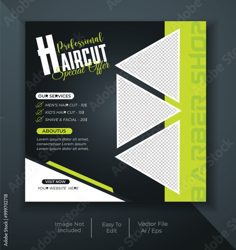 Barber shop hair salon social media post template. beauty spa business
