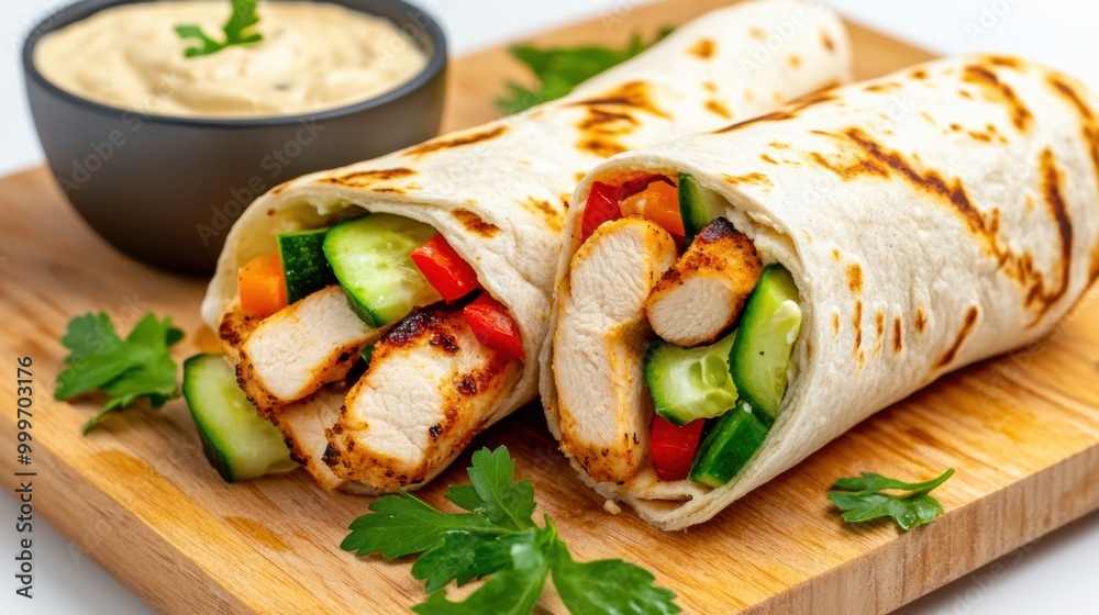Grilled Chicken Wraps with Fresh Vegetables and Sauce Grilled Chicken Wraps with Fresh Vegetables and Sauce