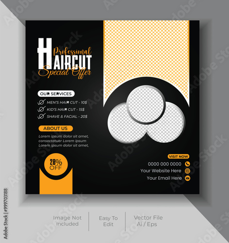 Barber shop hair salon social media post template. beauty spa business