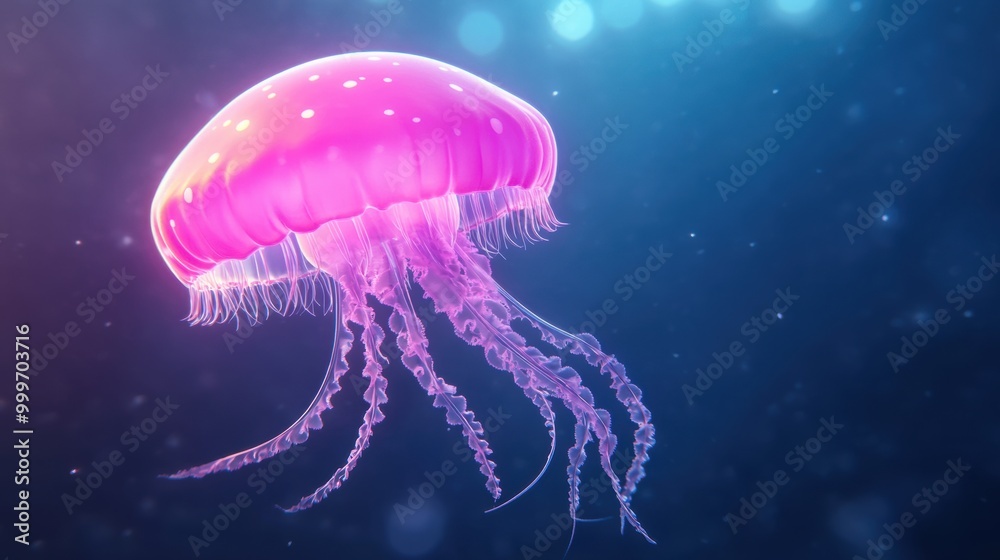 Elegant Pink Jellyfish Floating in Deep Blue Waters Elegant Pink Jellyfish Floating in Deep Blue Waters