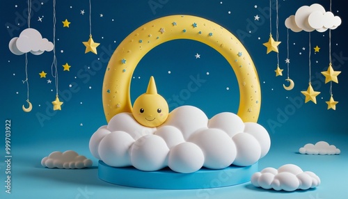 cute baby stylr illustration with crescent moon photo