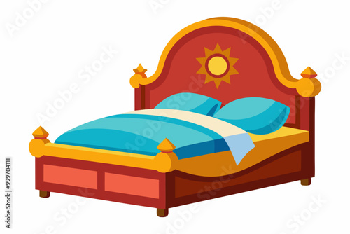 bed in a bedroom. Beautiful sleeping bed vector art illustration 