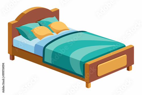 bed in a bedroom. Beautiful sleeping bed vector art illustration 