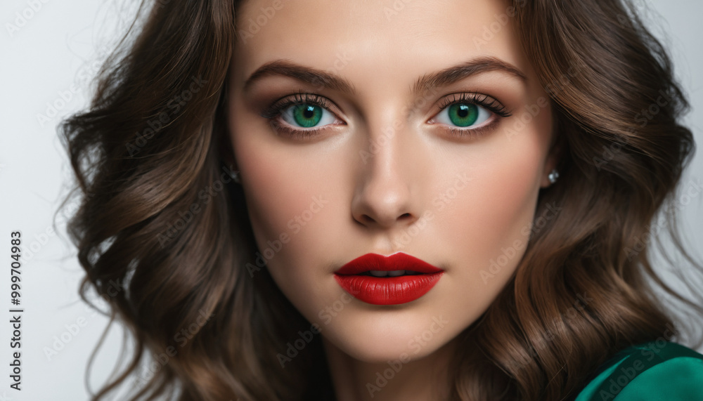 Stunning Close-Up of a Young Woman with Green Eyes and Red Lips Stunning Close-Up of a Young Woman with Green Eyes and Red Lips