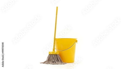 Mop and bucket representing a clean sterile environment isolated on a white background