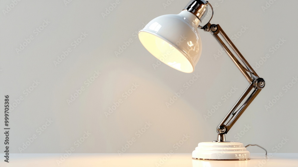 White Desk Lamp on White Table. White Desk Lamp on White Table.