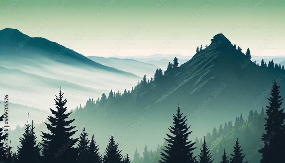 Fototapeta premium Forest woods hill mountains landscape illustration