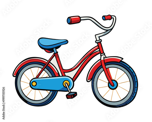 Classic children’s bicycle vector with red frame and blue fender, perfect for playful designs.
Detailed kids' bike vector illustration in cartoon clipart style for children’s graphics.