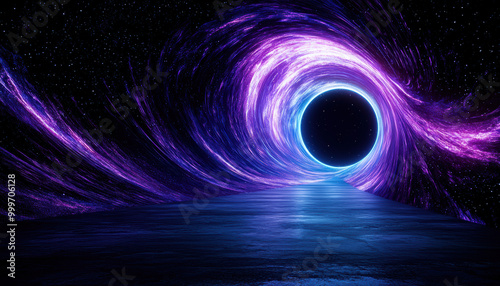 Soul bathed in light, A stunning cosmic tunnel with vibrant purple hues leading into an endless black void, highlighting the beauty of the universe.