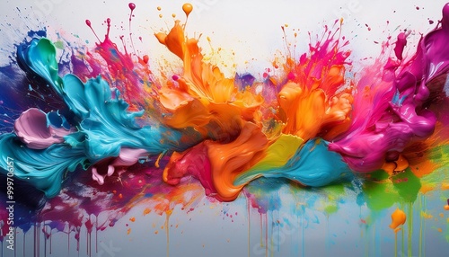 Colorful paint splashes on a canvas background