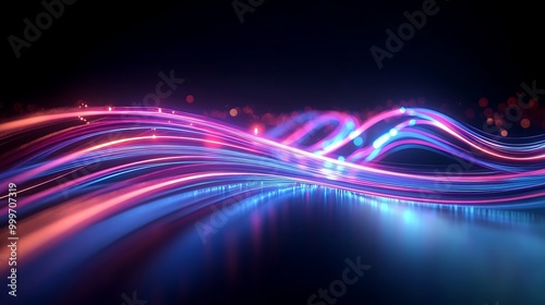 Optical data concept depicted by abstract glowing lines on a dark background. The high speed, vast capacity data transmission enabled by optical fiber technology in today's digital age