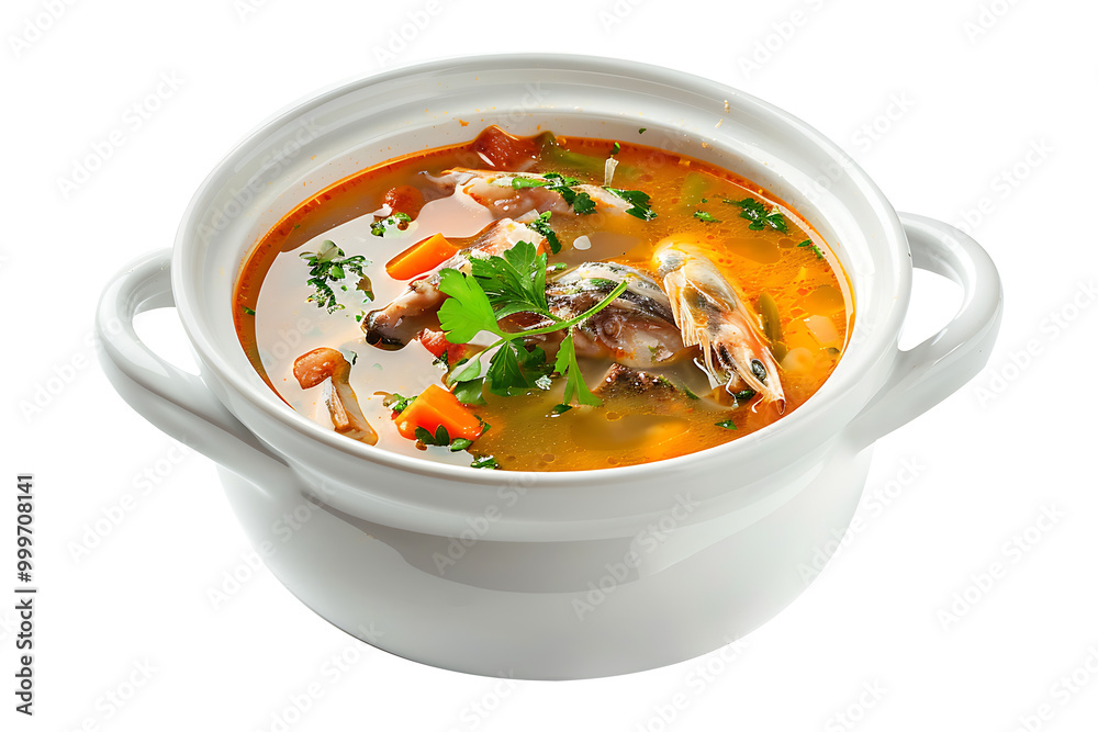Soupe de poisson soup in a white ceramic bowl Soupe de poisson soup in a white ceramic bowl