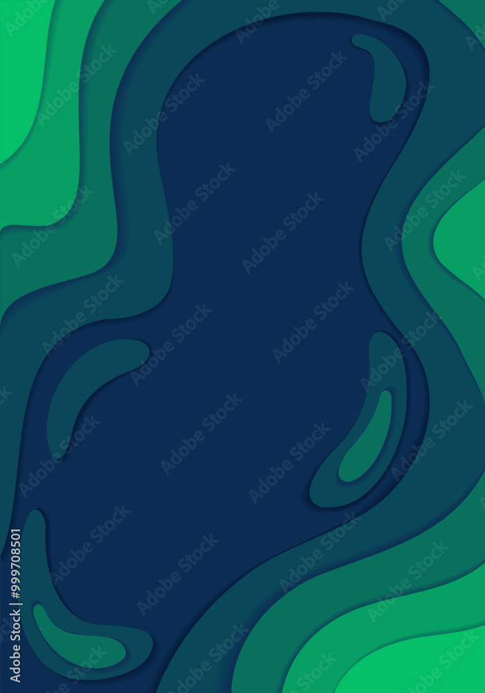 Water abstract chromatic background with curve lines in paper cut technique. Vector vertical banner with copy space. Colorful carving art Water abstract chromatic background with curve lines in paper cut technique. Vector vertical banner with copy space. Colorful carving art