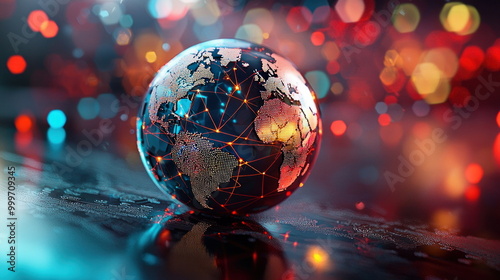 Global Network Connection - Earth Globe with Lights