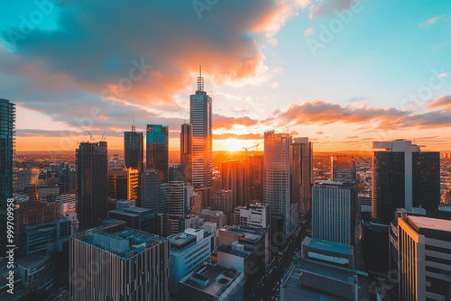 city skyline at sunset