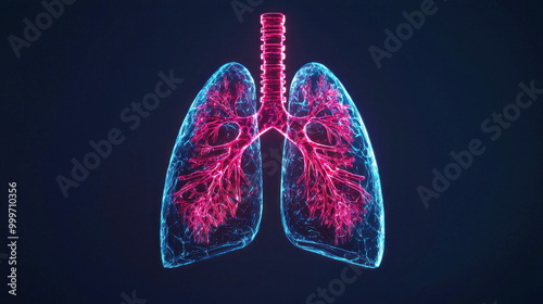 Glowing Human Lungs Anatomy 3D Illustration.