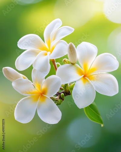 Bright Frangipani Blooms in Tropical Setting