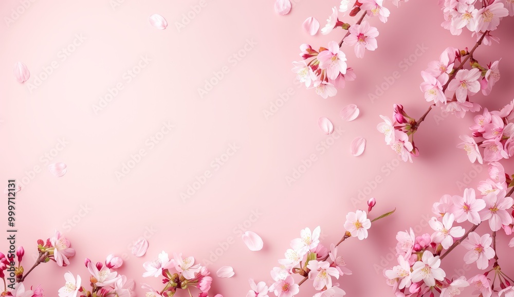 Delicate cherry blossoms spread across a soft pink background in spring, showcasing nature's vibrant beauty and seasonal charm Delicate cherry blossoms spread across a soft pink background in spring, showcasing nature's vibrant beauty and seasonal charm