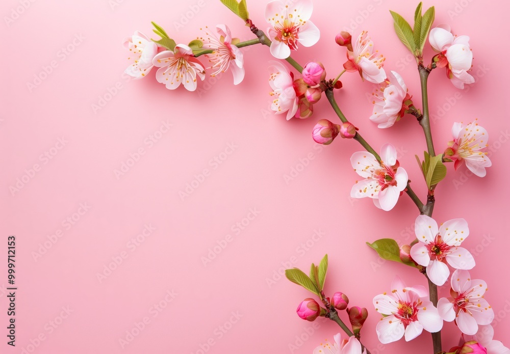 Delicate cherry blossom branches in full bloom against a soft pink background, capturing spring's essence and natural beauty Delicate cherry blossom branches in full bloom against a soft pink background, capturing spring's essence and natural beauty