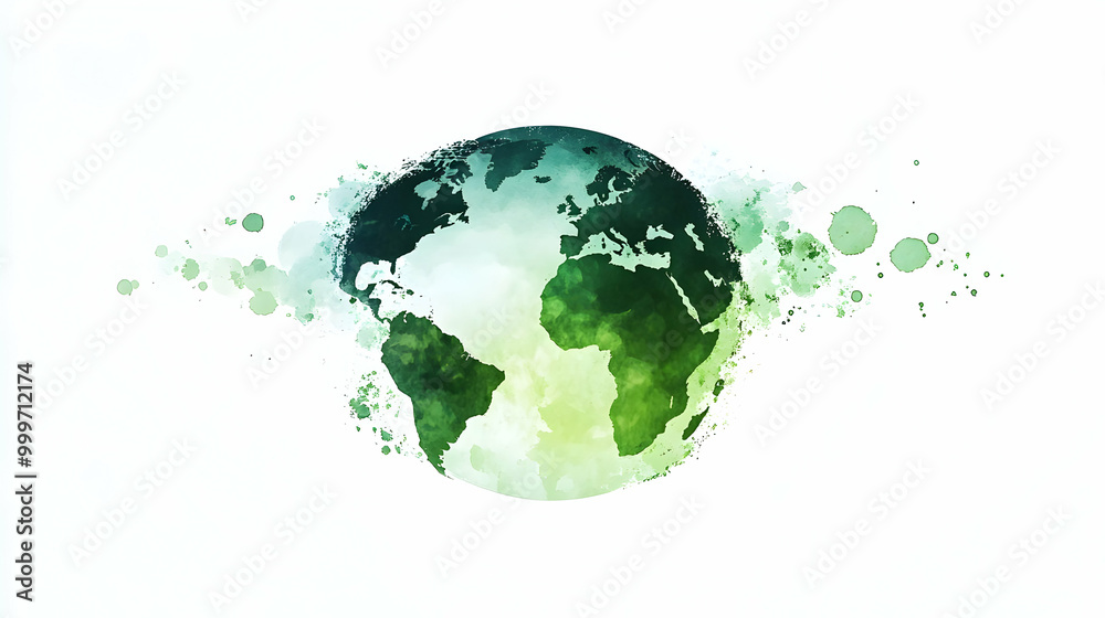 A Watercolor Illustration of the Earth with Green and White Hues and Splashes of Paint A Watercolor Illustration of the Earth with Green and White Hues and Splashes of Paint