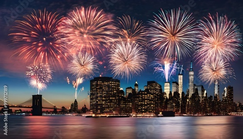 fireworks over the city of New York