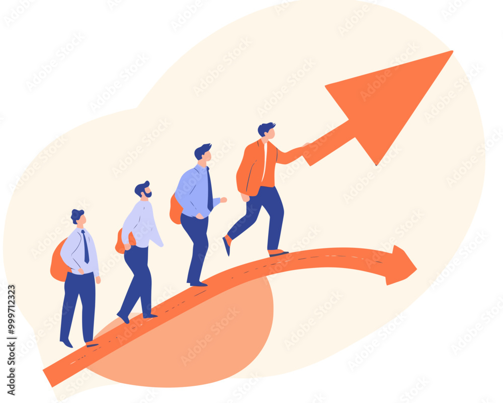 Business Team Climbing Arrow to Achieve Goal, Leadership and Teamwork on Career Path, Flat Minimalist SVG Vector Business Team Climbing Arrow to Achieve Goal, Leadership and Teamwork on Career Path, Flat Minimalist SVG Vector