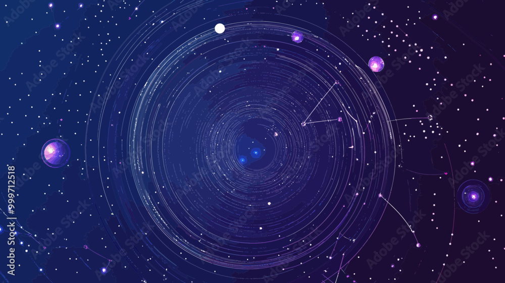 Abstract Space Medal with Starry Sky and Planetary Elements in Vector Wireframe - Minimalist SVG Concept for Universe Themes