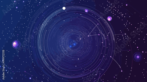 Abstract Space Medal with Starry Sky and Planetary Elements in Vector Wireframe - Minimalist SVG Concept for Universe Themes